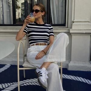 Max Mara Short Sleeve Striped Tee Black & White Designer Summer Nautical Cotton